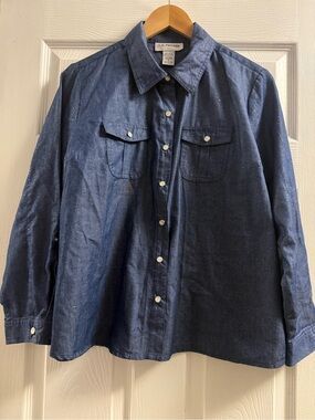 CD Petites Shimmer Denim Button Down Shirt Size XL